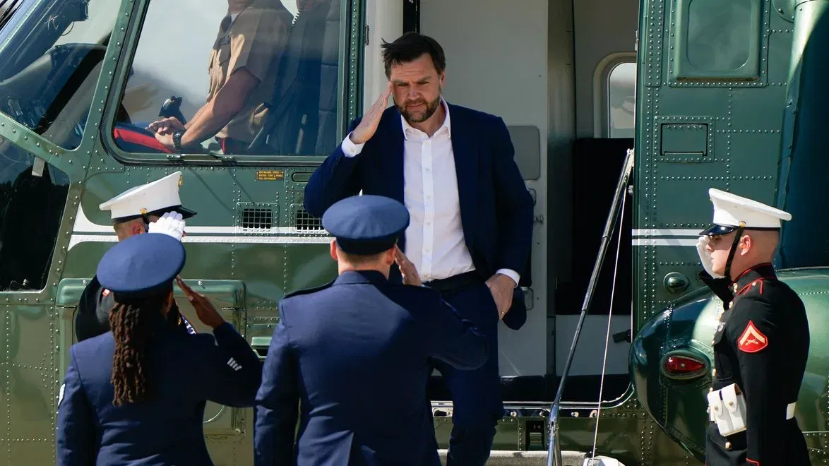 U.S. Vice President J.D. Vance disembarks Marine Two as he arrives on June 20, 2026 at Joint Base Andrews, Maryland. (Photo by Elizabeth Frantz - Pool/Getty Images