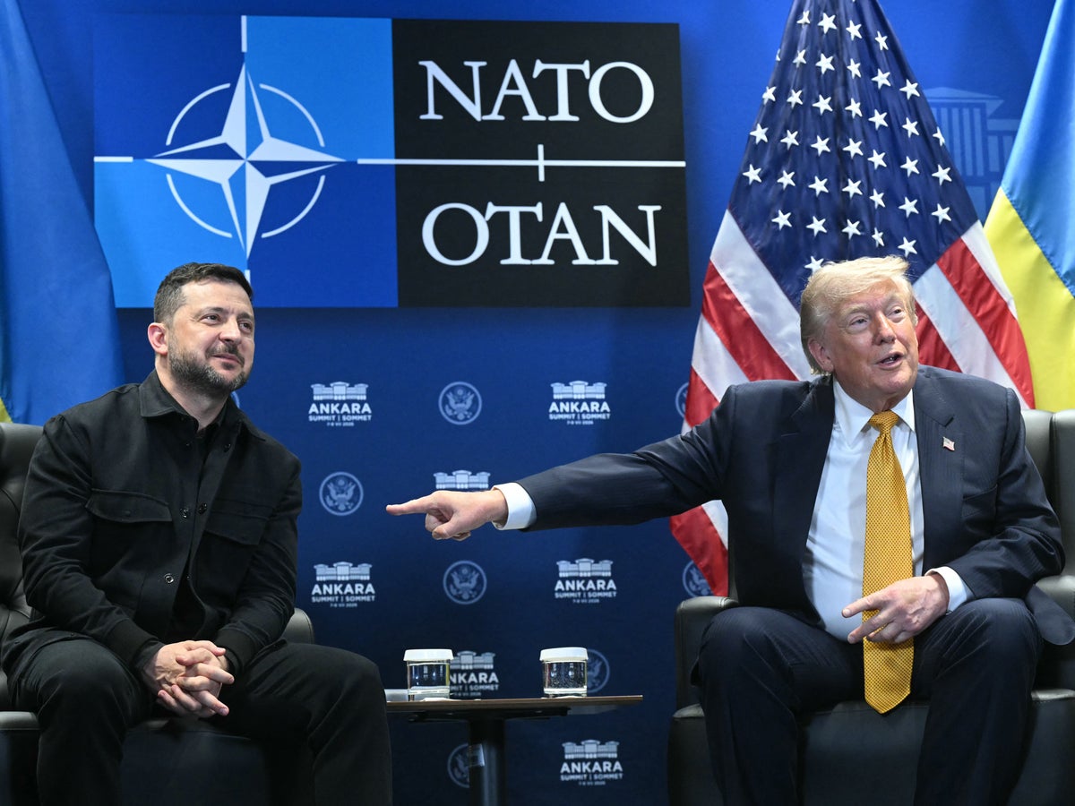 Ukraine's President Volodymyr Zelensky (L) meets with US President Donald Trump on the sidelines of the NATO Summit at Bestepe Presidential Compound in Ankara, on July 8, 2026. (Getty)