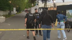 Seattle police secure the crime scene after a deadly shooting during the Bite of Seattle festival at Seattle Center on July 26, 2026