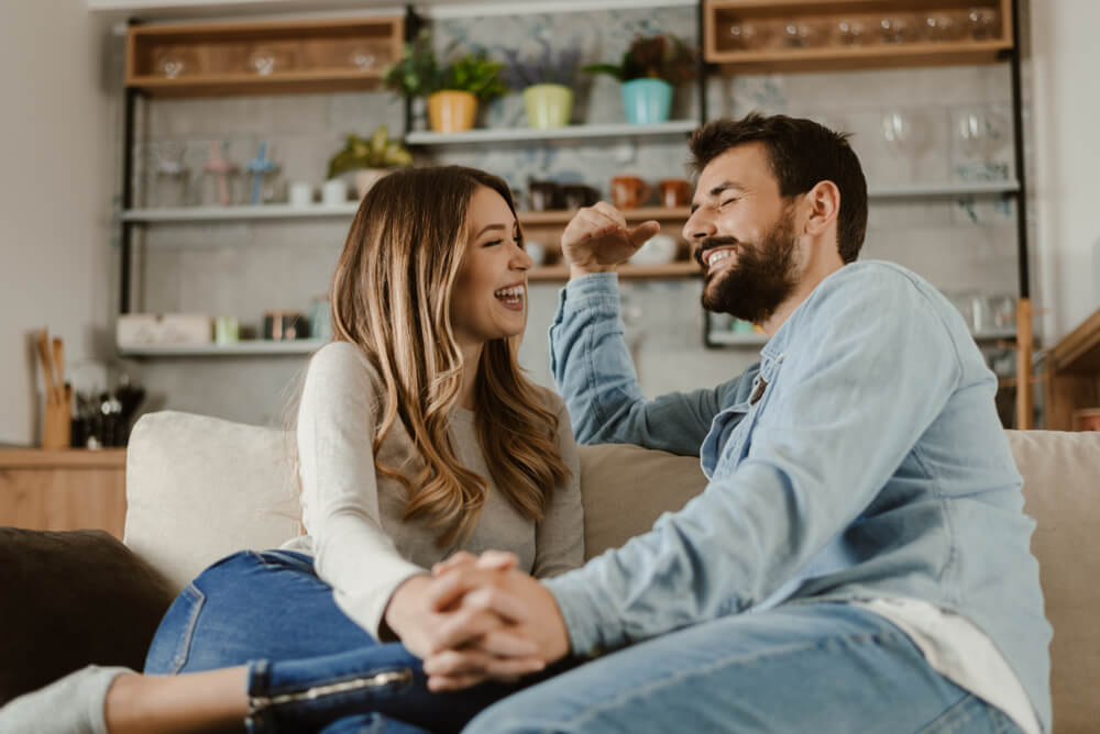 A couple having an open and respectful conversation in a relaxed setting