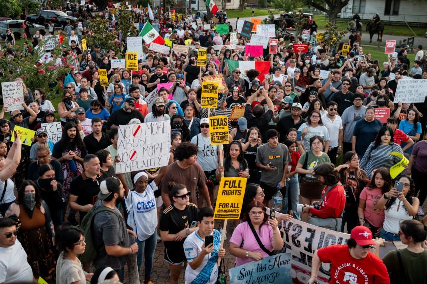 People march to honor Lorenzo Salgado Araujo in Houston on July 8. Brandon Bell/Getty Images