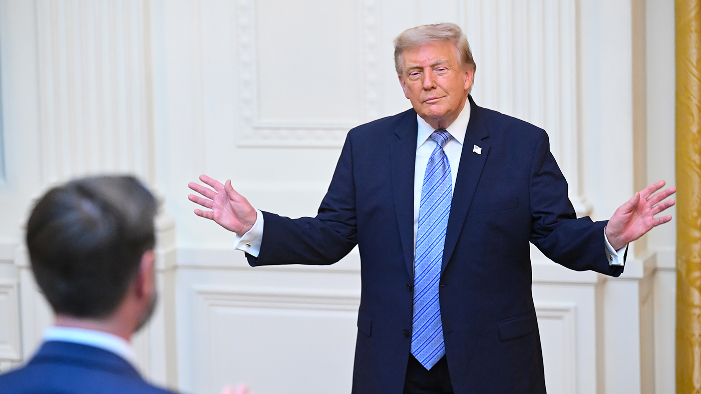 President Trump gestures after speaking in the East Room of the White House, Thursday, July 16, 2026, in Washington, D.C