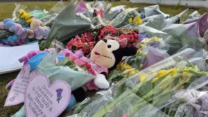A Minnie Mouse toy was among the tributes left at the scene of the incident in Arbroath