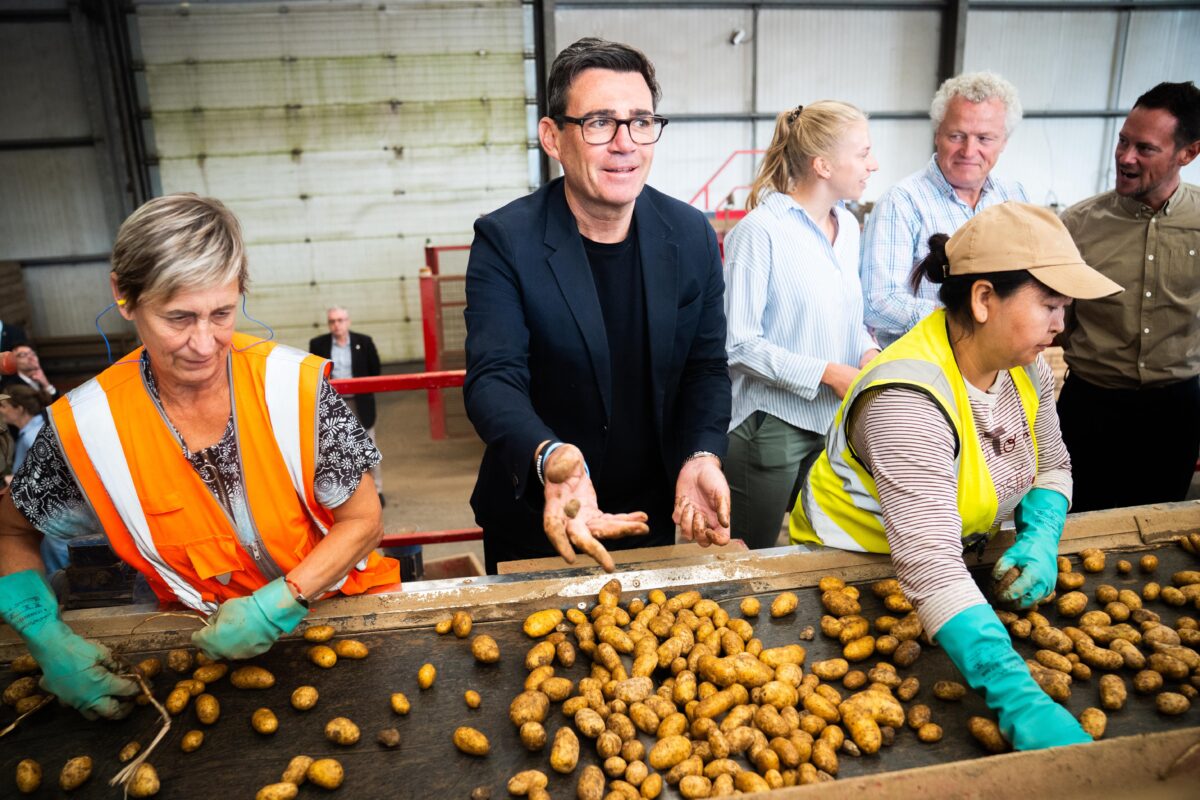 Prime Minister Andy Burnham sees potatoes being sorted (James Manning/PA) (PA Wire)