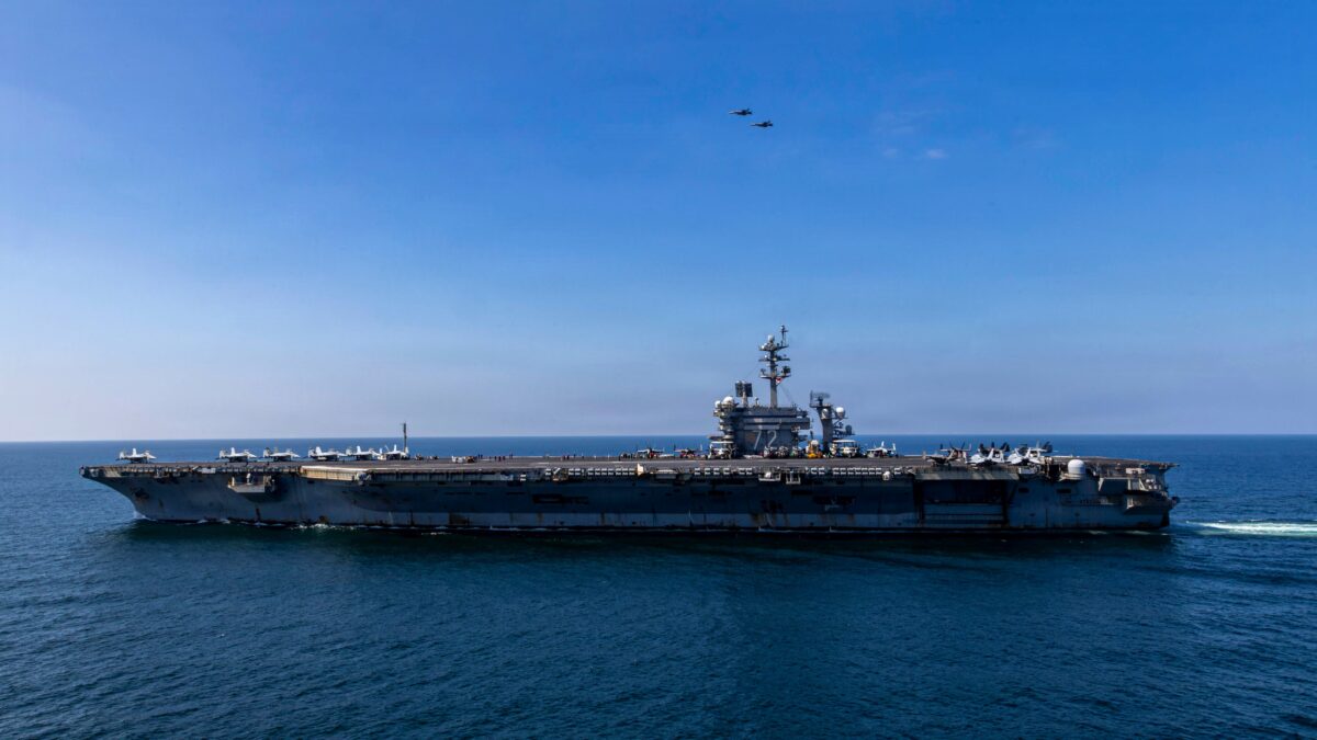 The aircraft carrier USS Abraham Lincoln sails in support of Operation Epic Fury, March 3, 2026. CREDIT: US Navy