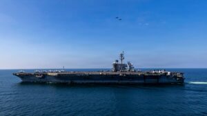 The aircraft carrier USS Abraham Lincoln sails in support of Operation Epic Fury, March 3, 2026. CREDIT: US Navy