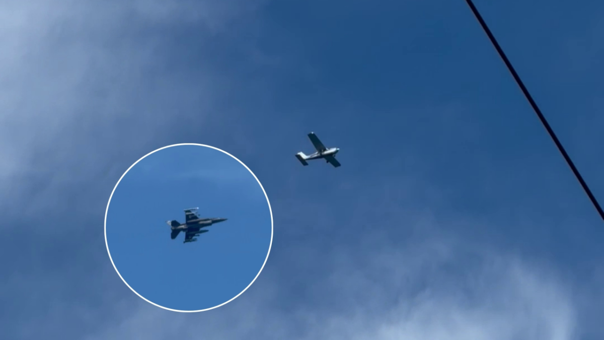 Video obtained by PIX11 News from a Jefferson Township resident shows the moment one of these small planes was chased down by an F-16 in restricted airspace. (Credit: Joe Afflerbach – Jefferson Township)