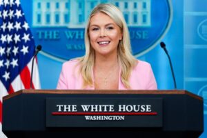 White House press secretary Karoline Leavitt will step down at month’s end after briefly returning from maternity leave for her second child. (Julia Demaree Nikhinson / Associated Press)