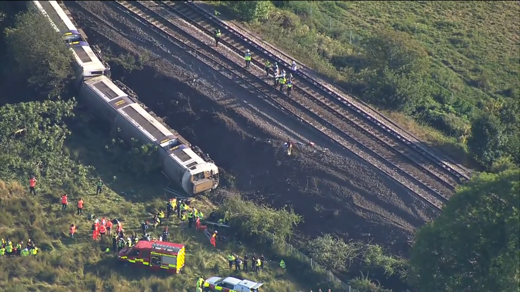 Lewes train derailment leaves 20 people injured. Image Source: Sky News