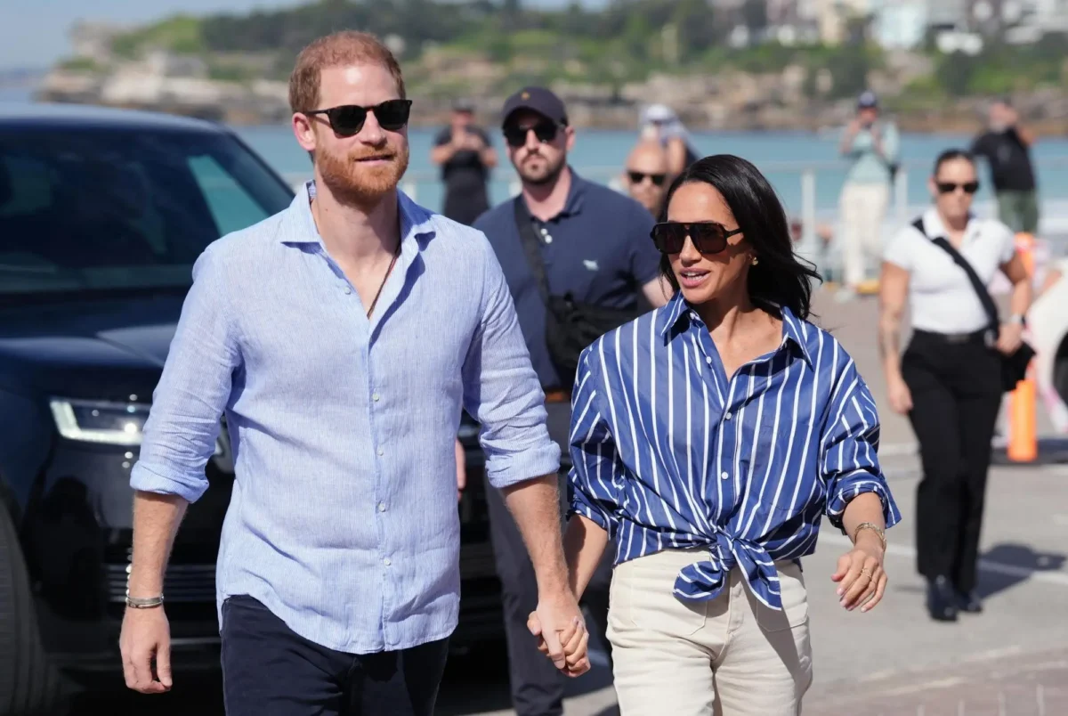 Prince Harry, and Meghan, the Duke and Duchess of Sussex, arrive for an event, during a visit to Bondi Beach, Australia, April 17, 2026. (Jonathan Brady/Pool Photo via AP, File