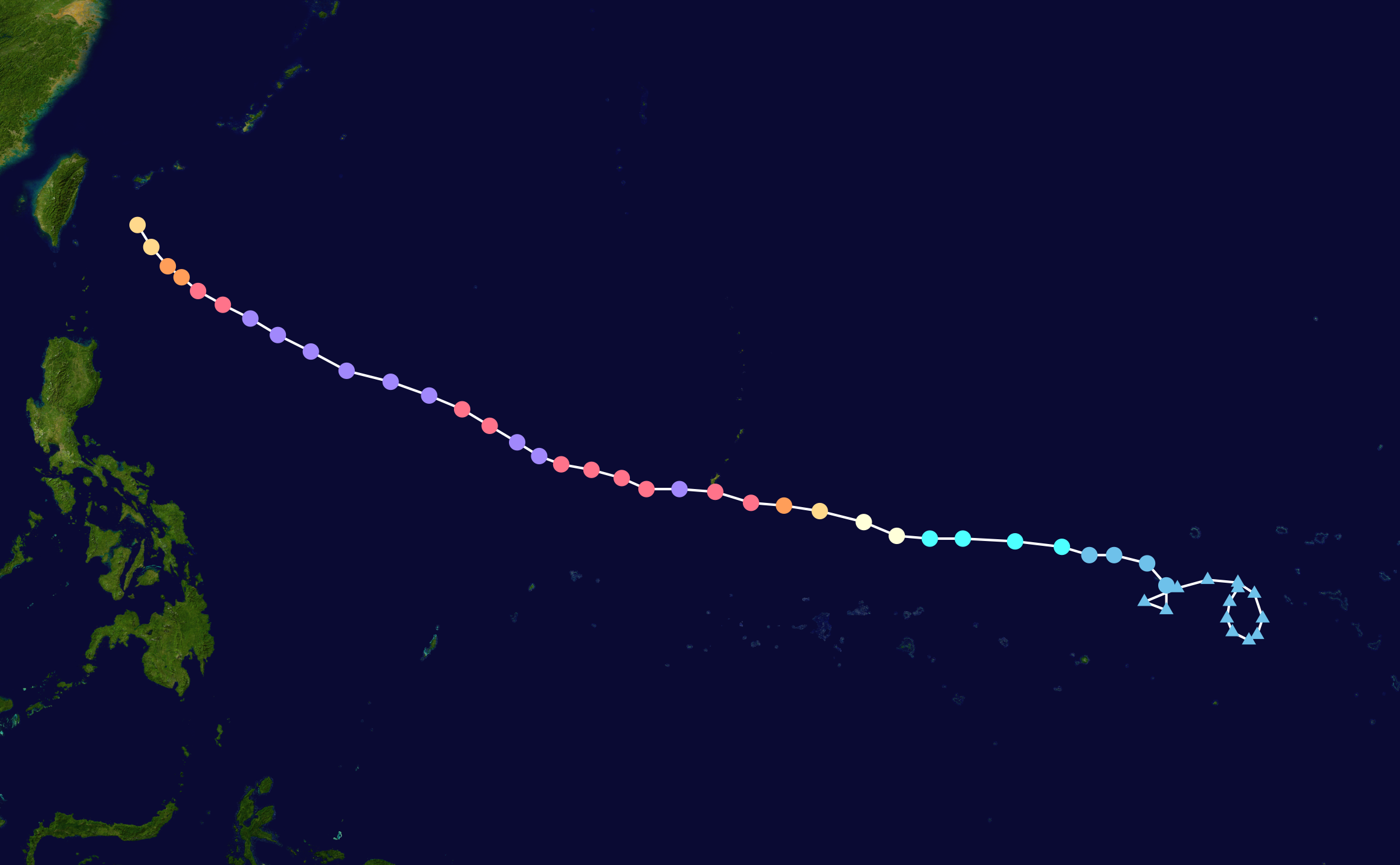 Track map for Typhoon Champi across the western Pacific
