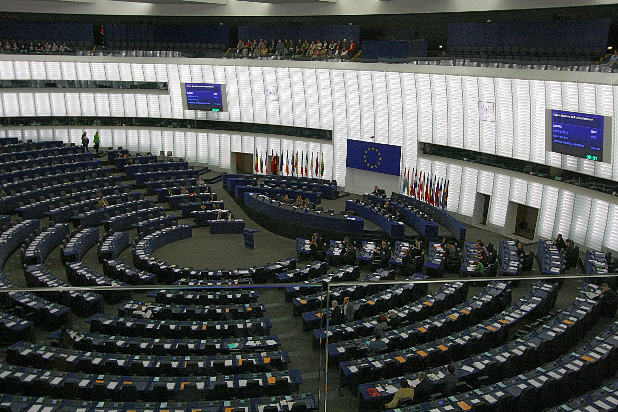 European Parliament hemicycle in Strasbourg during a 2010 debate, context for the EU Sakharov Prize