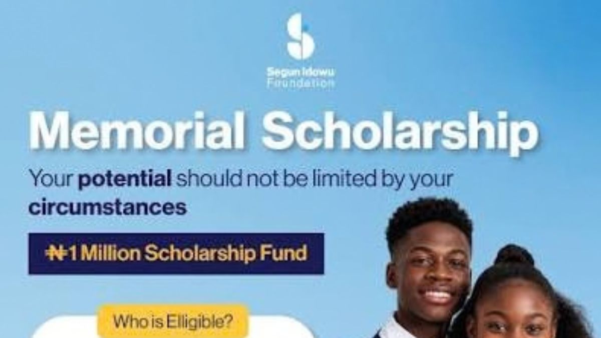 Segun Idowu Memorial Foundation Scholarship 2026 offers a ₦1 million fund for eligible Nigerian secondary students