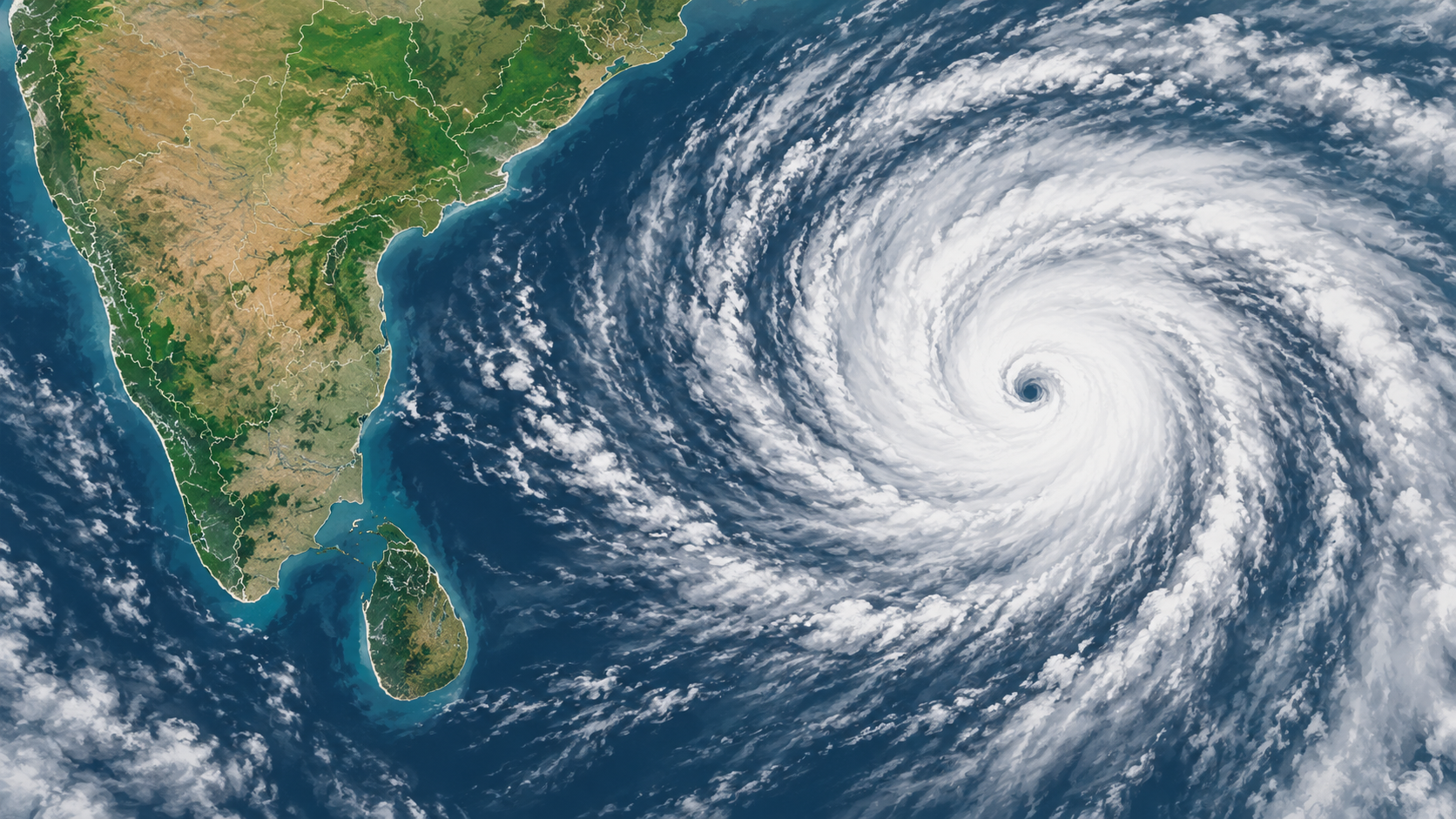 Illustration of Cyclone Arnab over the Bay of Bengal approaching India’s southeast coast
