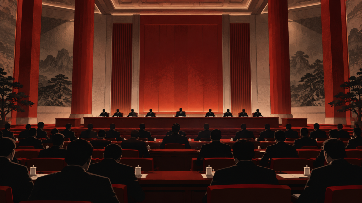 Conceptual illustration of a Chinese Communist Party meeting hall; not a photograph of the current plenum.