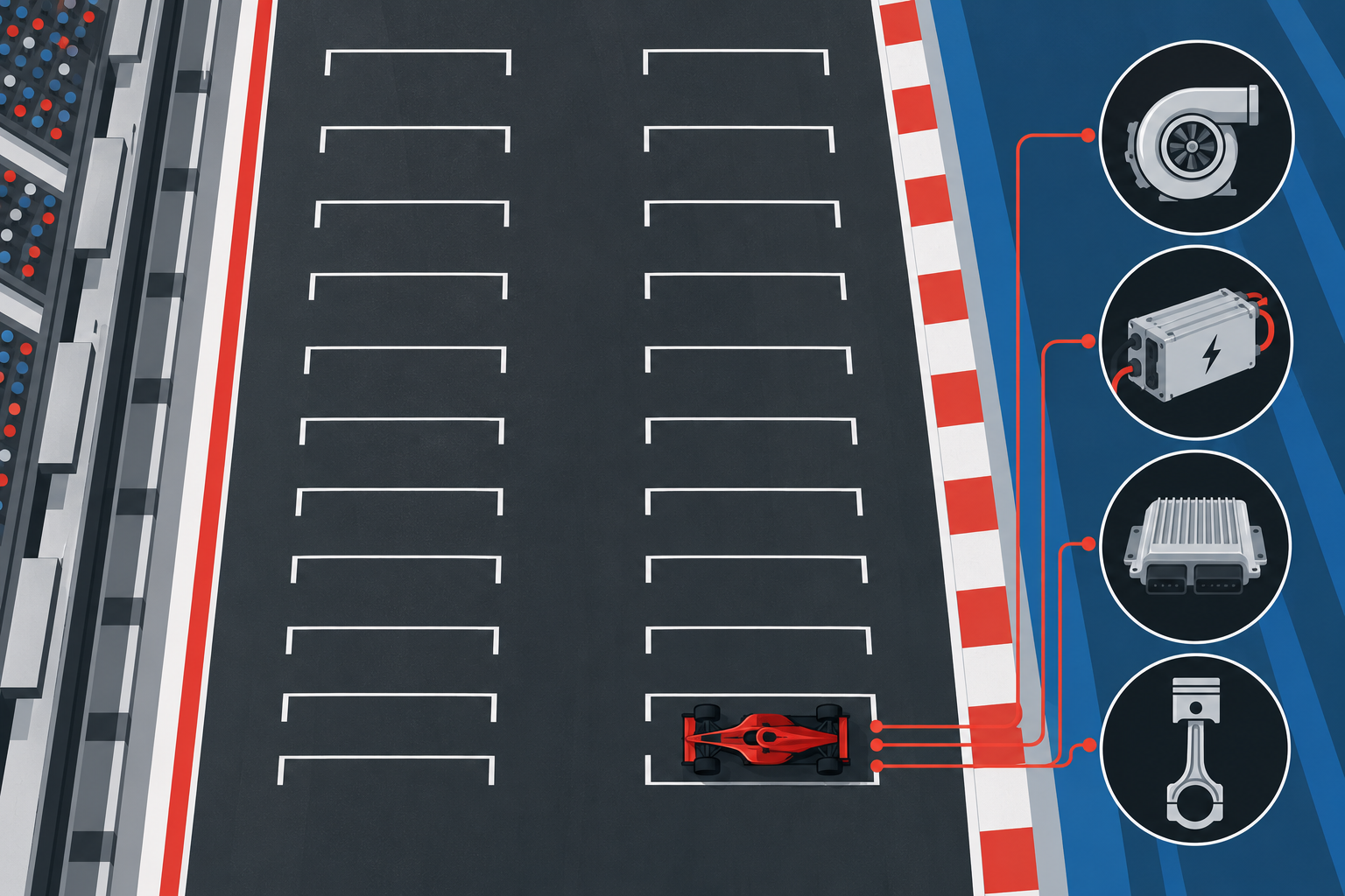 Illustration of an F1 car at the back after an 80-place penalty