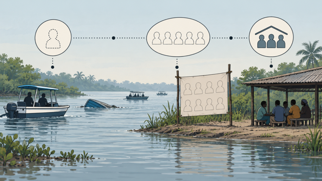 Illustration showing recovered bodies, missing people and survivors as separate categories in a boat search