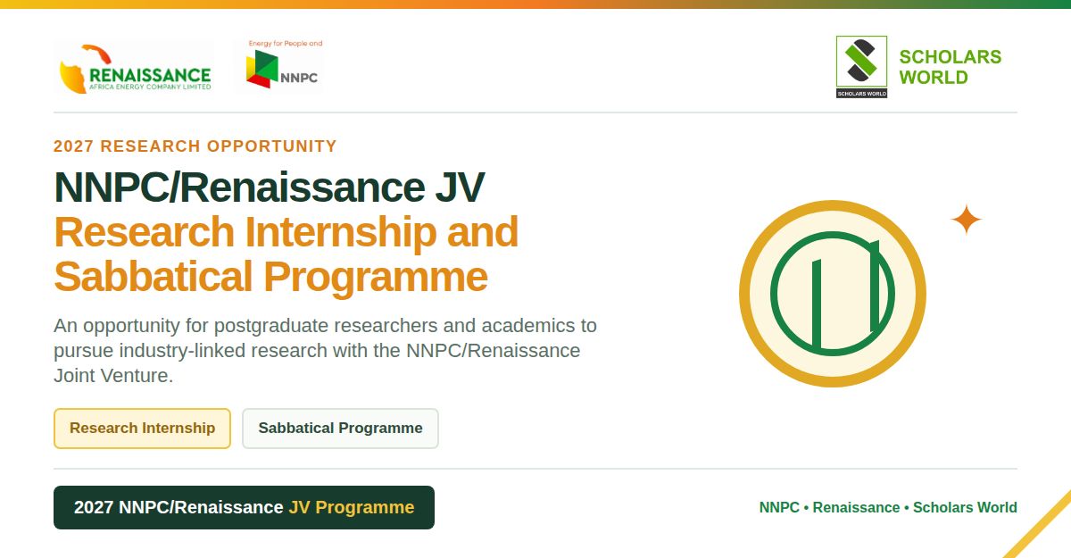  NNPC/Renaissance JV Internship 2027 Opens for Nigerian Postgraduate Students and Lecturers