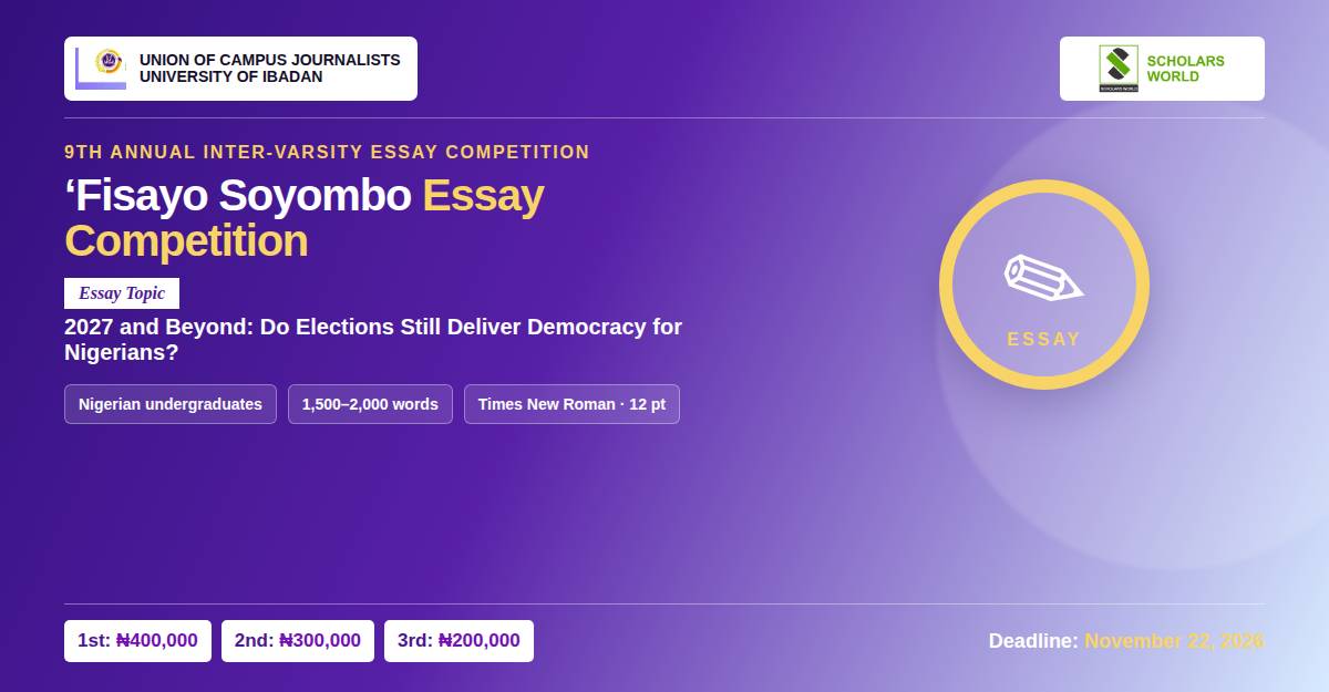  Fisayo Soyombo Essay Competition 2026: Nigerian Undergraduates Can Win ₦400,000